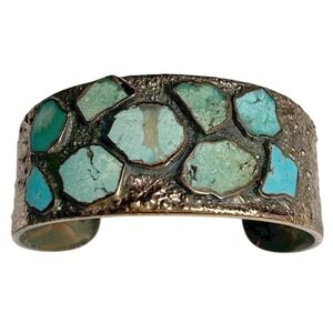 Vintage Navajo Bell Trading Post Copper Turquoise Cuff Bracelet Corinthian 1970